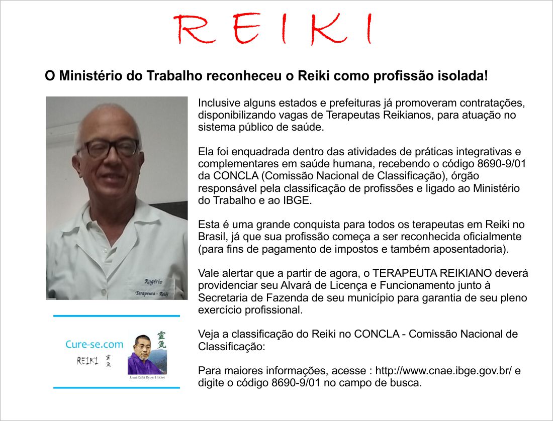 A prática da Terapia Reiki foi reconhecida como profissão no Brasil
